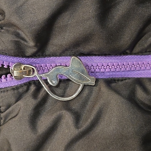 BABY PHAT GIRL'S BLACK/ PURPLE PUFFER . MISSING FAUX FUR LINING ON HOOD. SIZE L - Picture 9 of 11